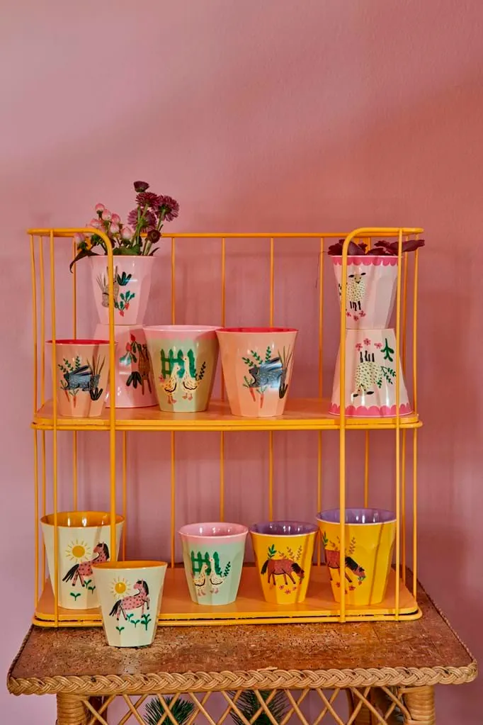 Melamine Kids Cups in Pink Farm Prints - Medium - 6 pcs. in Gift Box