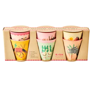 Melamine Kids Cups in Pink Farm Prints - Medium - 6 pcs. in Gift Box