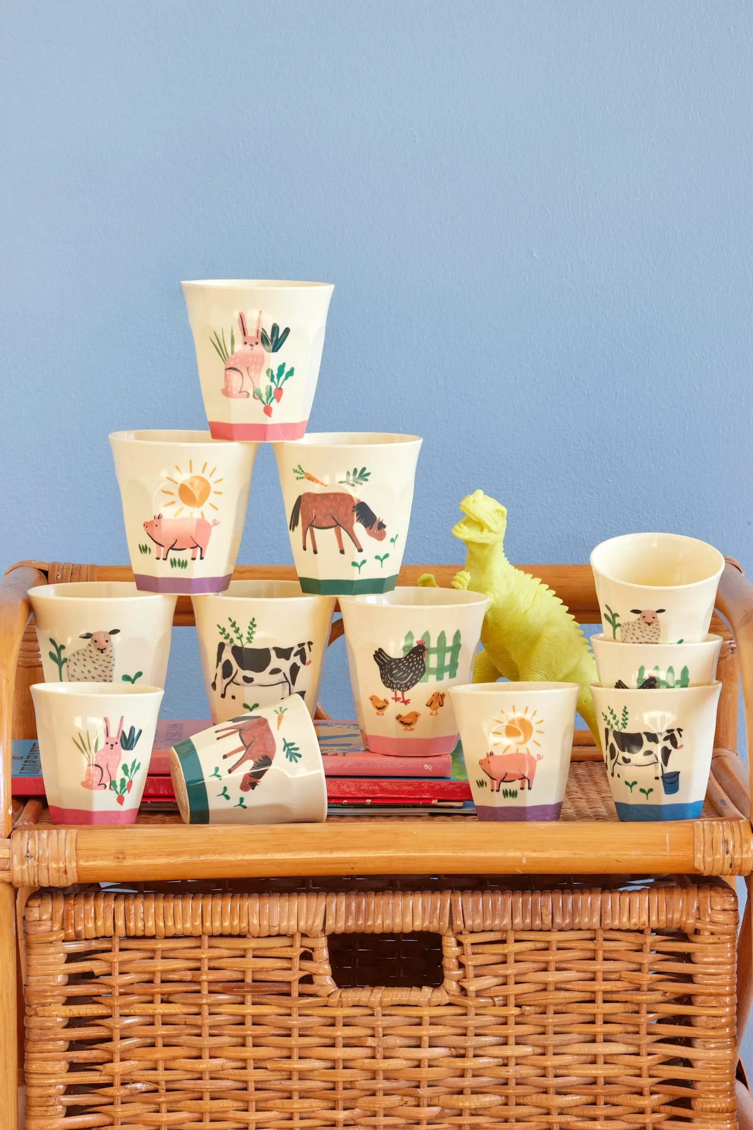 Melamine Kids Cups in Pink Farm Prints - Medium - 6 pcs. in Gift Box